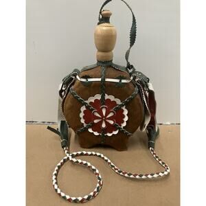 Vtg Hungarian Flask Hand Made Horse Hair Cover Bottle Decorative Kulacs Canteen